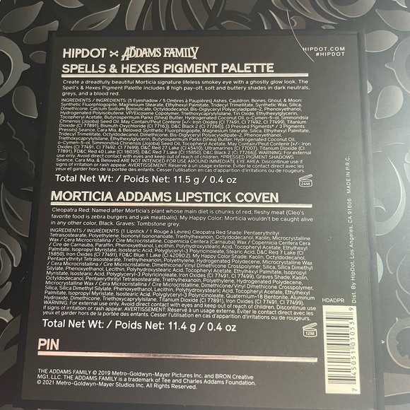 HIPDOT x Addams Family Limited Edition Makeup Set 3 Lipsticks Pin And Eyeshadow - Picture 7 of 15